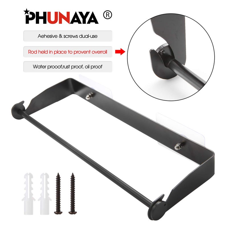 PHUNAYA Under Cabinet Paper Towel Holder Wall Mount for Home Kitchen,Stainless Steel for Large Rolls-Black - Image 3